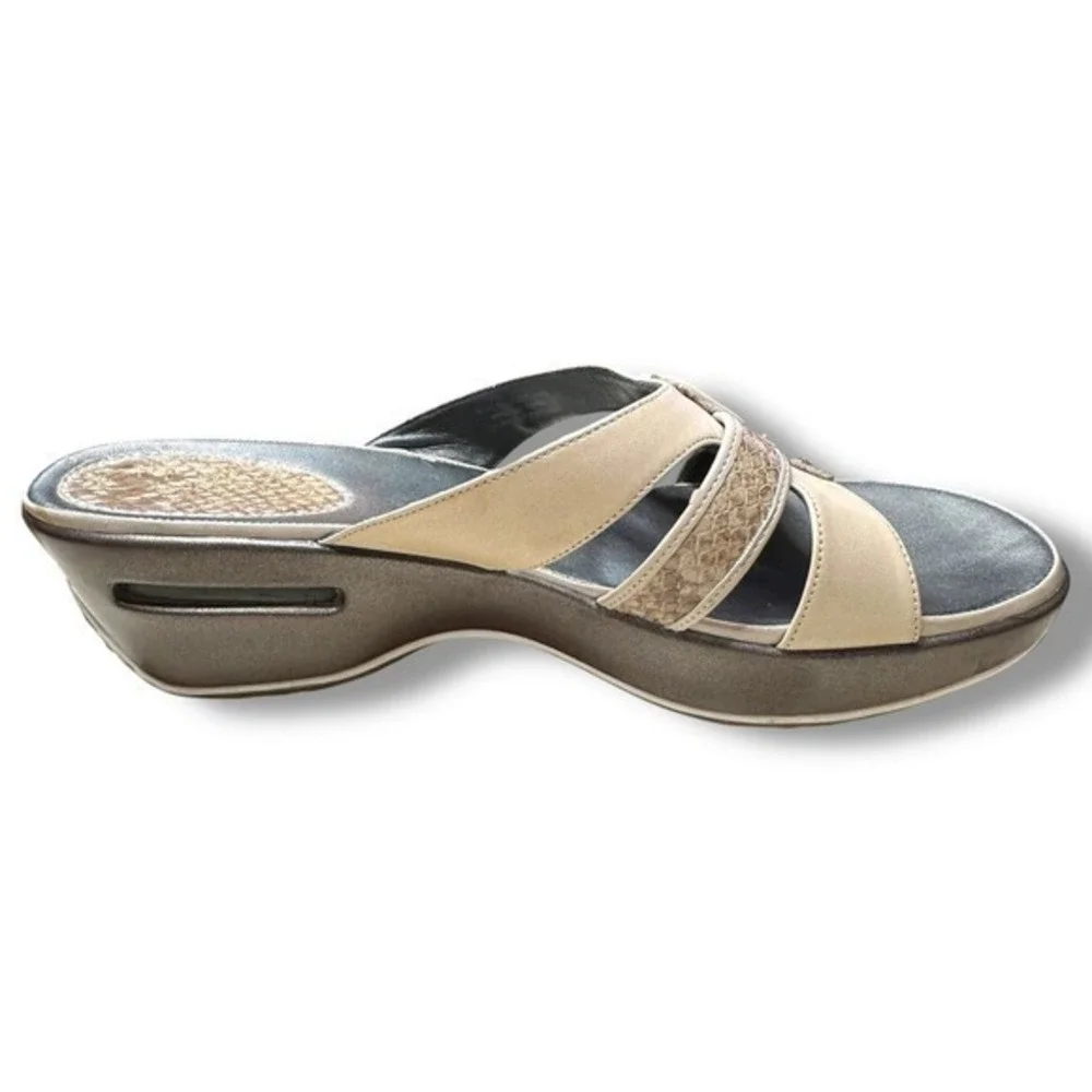 Y2K Vintage Cole Haan Nike Air Slide Sandals 10 Tan Snake Print Comfort Heels‎
